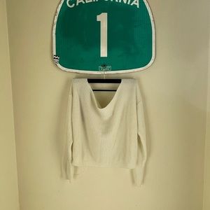 Off shoulder white sweater